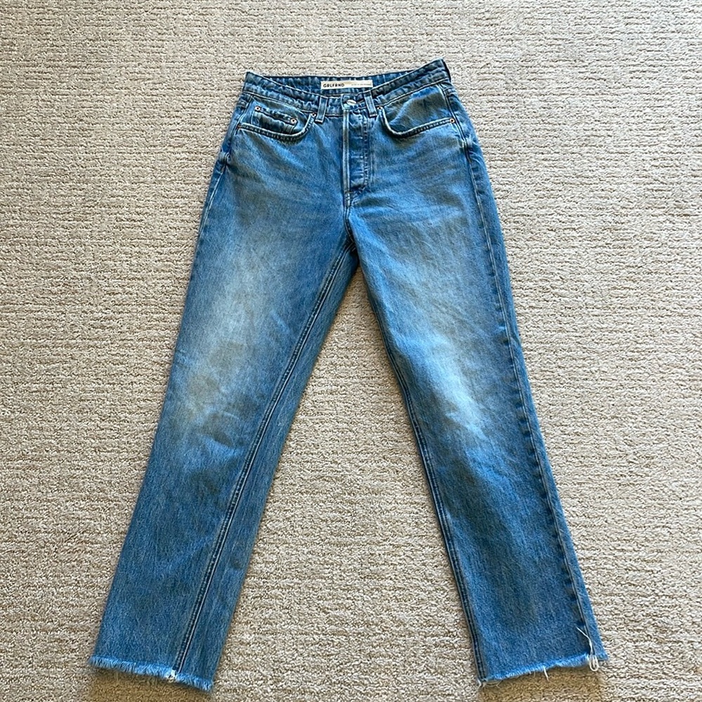 Women’s Grlfrnd Karolina high rise straight crop denim jean.